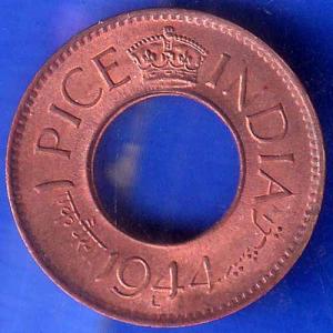 British India 1944 lahore mint George VI King 1 Pice Copper Coin ANH1294