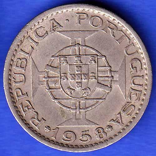 Portuguese India 1958 Goa 1 Escudo Coin ANH3340