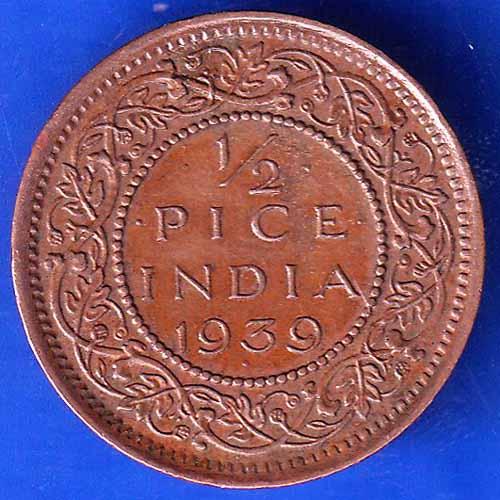 British India 1939 BOMBAY MINT  George Vi King Emperor Half Pice Coin ANH1847