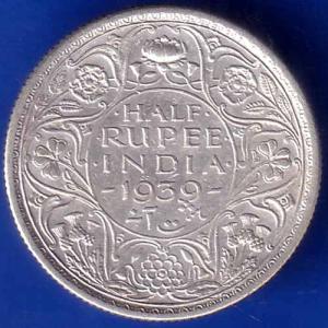British India 1939 Bombay Mint George Vi Half Rupee coin ANH1891