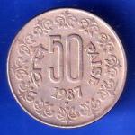 Republic India 1987 HYDERABAD Mint 50 Paisa Coin ANH2997