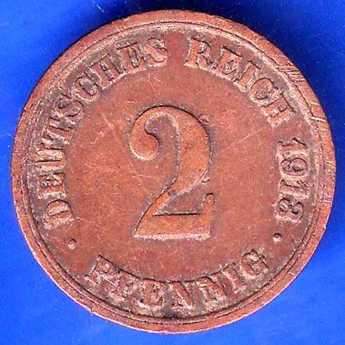Deutsches Reich 2 Pfennig 1913 F Wilhelm ANH3043