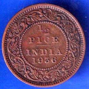 British India 1936 George V King Emperor Half Pice Coin ANH1994