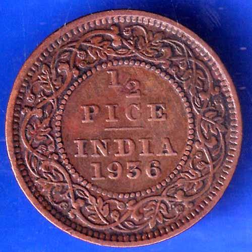 British India 1936 George V King Emperor Half Pice Coin ANH1994