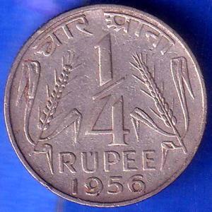 Government of india 1956 quarter rupee HYDERABAD MINT coin ANH2098
