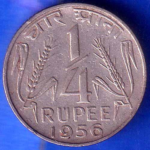 Government of india 1956 quarter rupee HYDERABAD MINT coin ANH2098