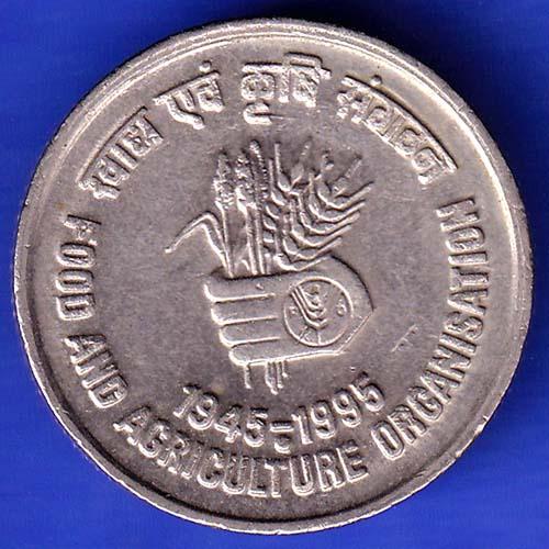 Republic Of India 1945-1995 Bombay Mint Food And Agriculture Organization 5 Rupee Coin HSK335
