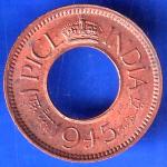 British India 1945 Bombay Mint George VI King 1 Pice Copper Coin ANH2740