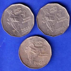 3 Coins Set:- Republic India 2003 or 2000 National Integration 2 Rupees Coin ANH3294