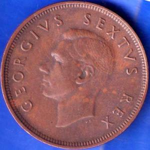 GEORGIVS SEXTVS REX  SOUTH AFRICA 1950 SUID AFRIKA 1D RARE COIN ANH1452