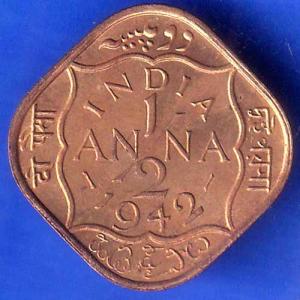 British India 1942 George VI King Half Anna Coin ANH3004