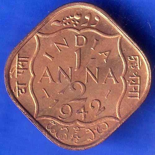 British India 1942 George VI King Half Anna Coin ANH3004