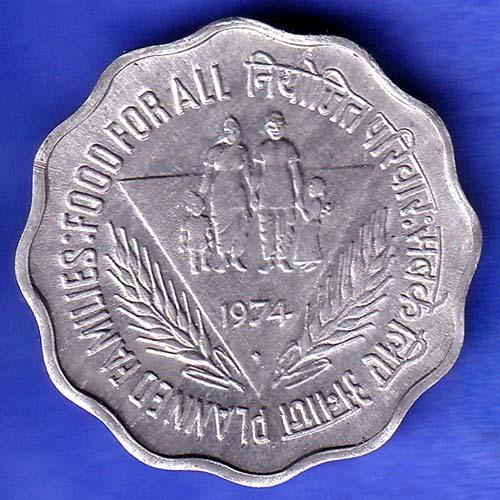 Republic India 1974 BOMBAY MINT Rare Planned Families Food For All 10 Paisa Coin HSK504