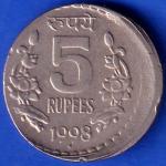 republic india 1998 Bombay Mint five rupees coin ANH14