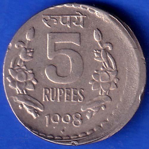 republic india 1998 Bombay Mint five rupees coin ANH14