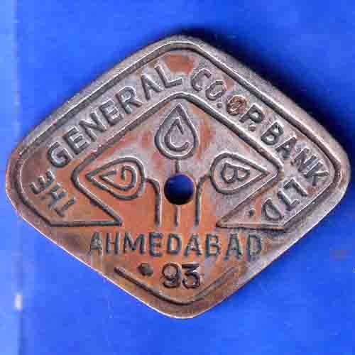 TOKEN :-THE GENRAL BANK CO.OPP BANK LTD AHMEDABAD 93 TOKEN ANH3454
