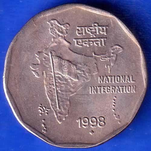Republic India 1998 BOMBAY Mint National Integration 2 Rupees Coin ANH1709