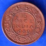 British India 1939 BOMBAY MINT George Vi King Emperor Half Pice Coin ANH1798