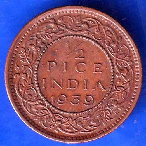 British India 1939 BOMBAY MINT George Vi King Emperor Half Pice Coin ANH1798