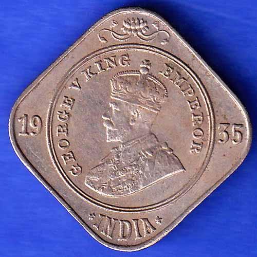BRITISH INDIA 1935 GEORGE V KING 2 ANNAS COIN ANH3346