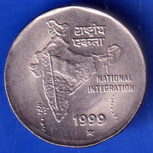 Republic India 1999 Hyderabad Mint National Integration 2 Rupees Coin ANH2940