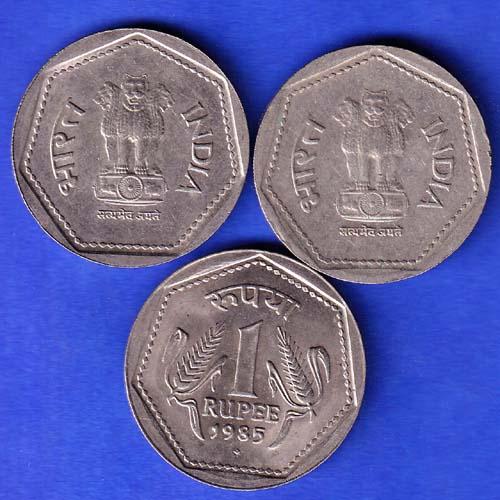 3 Coins Set:-UNC Republic India 1985 Bombay And Hyderabad Mint One Rupee Coin ANH3296