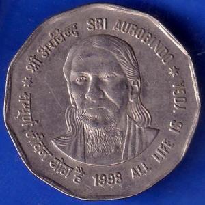 Republic India 1998 All Life Is Yoga SRI Aurobindo 2 Rupee Coin ANH847