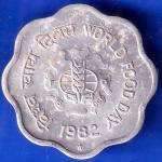 Republic India 1982 Hyderabad Mint World Food Day 10 Paise Coin ANH1710