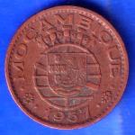 Mozambique 1 Escudo 1957 Rare Copper Coin ANH3046