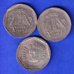 3 Coins Set:-UNC Republic India 1985 Bombay And Hyderabad Mint One Rupee Coin ANH3296