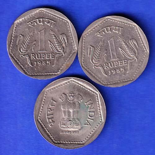 3 Coins Set:-UNC Republic India 1985 Bombay And Hyderabad Mint One Rupee Coin ANH3296