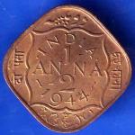 British India 1944 George VI King Half Anna Coin ANH2147