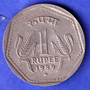 Republic India 1989 Hyderabad Mint One Rupee Coin HSK775