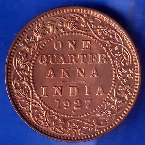 British India 1927 BOMBAY MINT George V One Quarter Anna Coin ANH2149