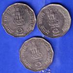 3 Coins SetRepublic india 2000 or 1997 Two Rupees National Integration Coin ANH3297