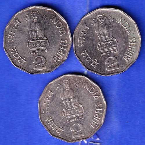 3 Coins SetRepublic india 2000 or 1997 Two Rupees National Integration Coin ANH3297