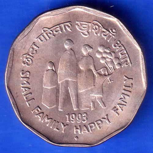 unc Republic India 1993 Small Family Happy Family 2 Rupee BOMBAY MINT Coin ANH3049