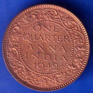 British India 1942 George VI King Emperor One Quarter Anna Copper Coin ANH2150