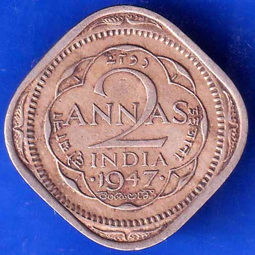 BRITISH INDIA 1947 GEORGE VI 2 ANNAS COIN ANH1907