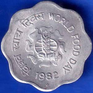 Republic India 1982 Hyderabad Mint World Food Day 10 Paise Coin ANH1716