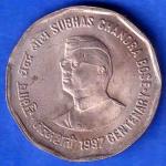 Republic India 1997 Subhas Chandra Bose Centenary 2 Rupee Coin ANH3450