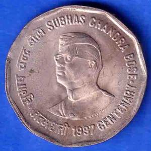 Republic India 1997 Subhas Chandra Bose Centenary 2 Rupee Coin ANH3450