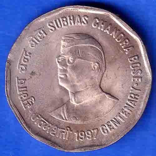 Republic India 1997 Subhas Chandra Bose Centenary 2 Rupee Coin ANH3450