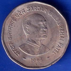 Republic India 1996 Bombay Mint Sardar Vallabhbhai Patel 2 Rupee Coin ANH856