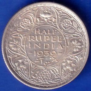 British India 1939 Bombay Mint George Vi Half Rupee coin ANH961