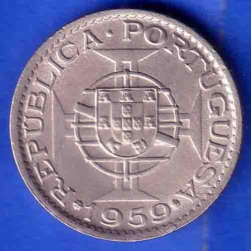 PORTUGUESE INDIA GOA 1 ESCUDO 1959 COIN ANH3356