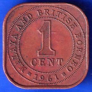 MALAYA AND BRITISH 1961 QUEEN ELIZABETH ONE CENT ANH1057