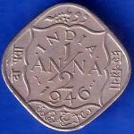 British India 1946 George VI King 1/2 Anna BOMBAY MINT Coin ANH1659