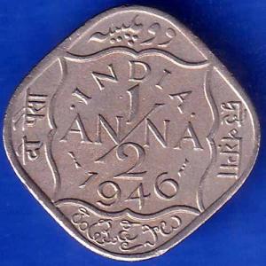 British India 1946 George VI King 1/2 Anna BOMBAY MINT Coin ANH1659