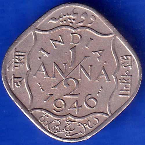 British India 1946 George VI King 1/2 Anna BOMBAY MINT Coin ANH1659
